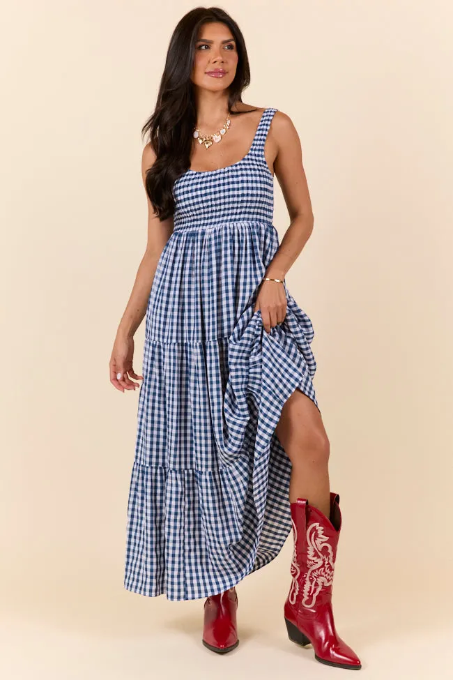 Sunday Check-In Navy Gingham Maxi Dress FINAL SALE sold by Pink Lily product image thumbnail 2