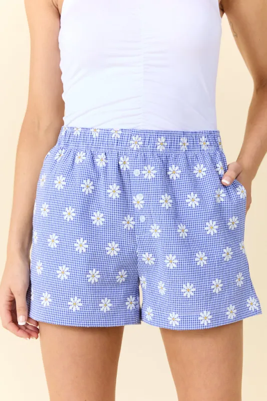 Living My Truth Blue Gingham And Daisies Boxer Shorts FINAL SALE sold by Pink Lily