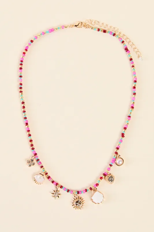 Pink Multi Beaded Sealife Charm Necklace sold by Pink Lily