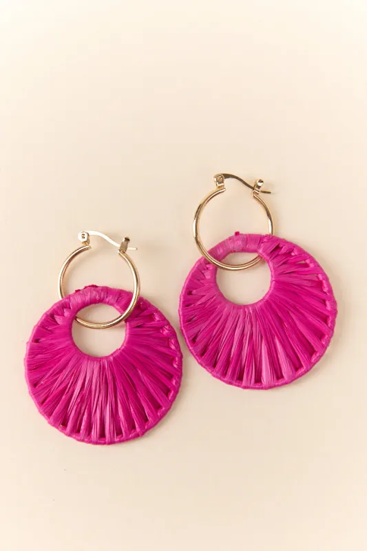 Pink Raffia Wrapped Disc Earrings sold by Pink Lily