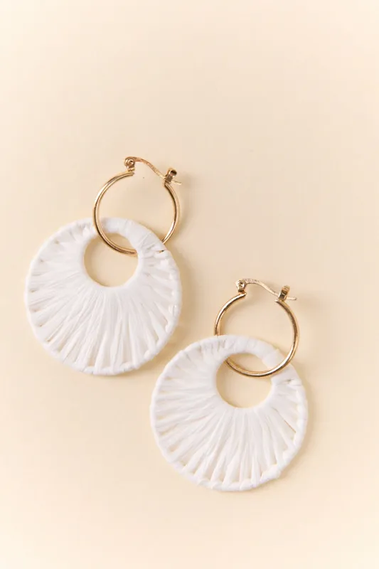 White Raffia Wrapped Disc Earrings sold by Pink Lily