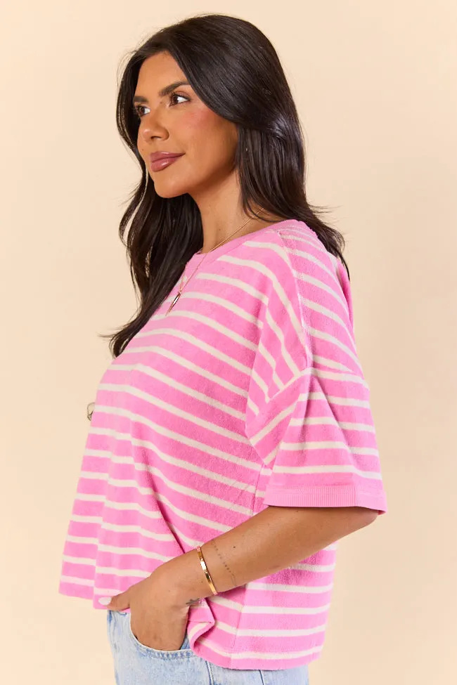 Color Wave Pink and Oatmeal Striped Knit Boxy Tee sold by Pink Lily product image thumbnail 3