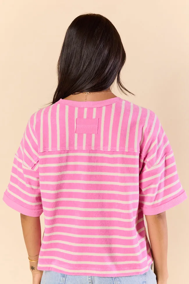 Color Wave Pink and Oatmeal Striped Knit Boxy Tee sold by Pink Lily product image thumbnail 4