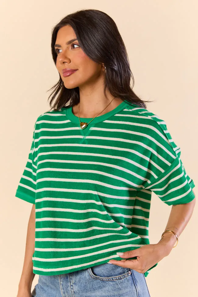 Color Wave Green and Oatmeal Striped Knit Boxy Tee FINAL SALE sold by Pink Lily product image thumbnail 3