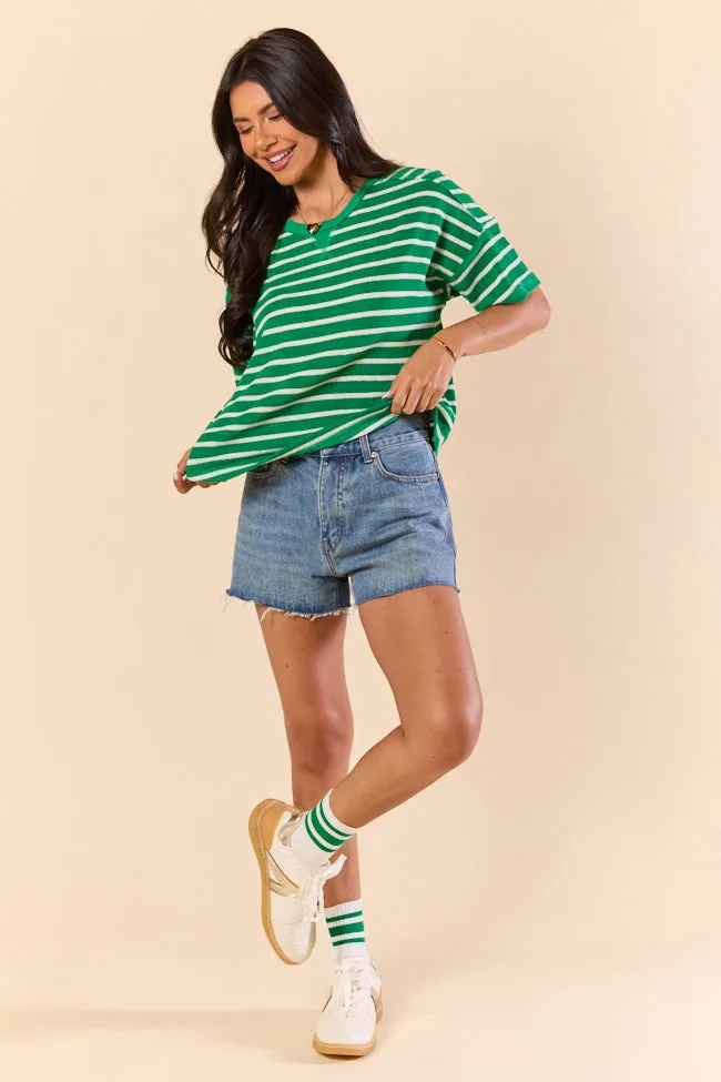 Color Wave Green and Oatmeal Striped Knit Boxy Tee FINAL SALE sold by Pink Lily product image thumbnail 2