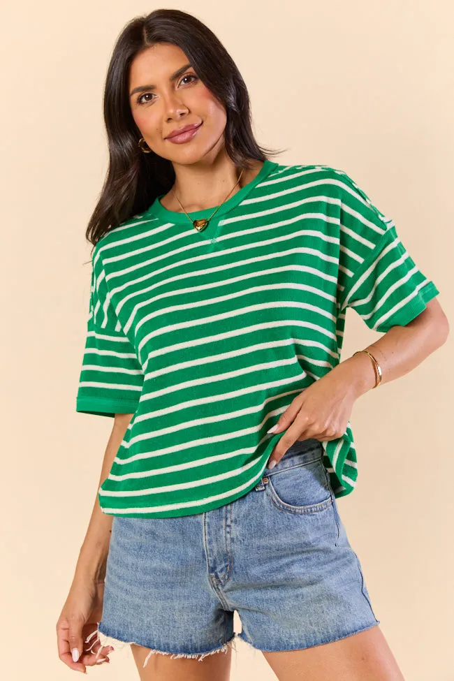 Color Wave Green and Oatmeal Striped Knit Boxy Tee FINAL SALE sold by Pink Lily