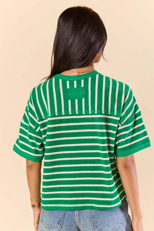 Color Wave Green and Oatmeal Striped Knit Boxy Tee FINAL SALE sold by Pink Lily product image thumbnail 4