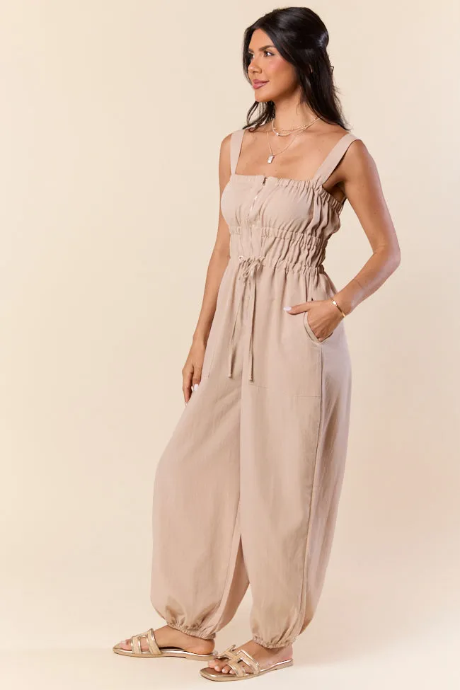 Zip Into Comfort Tan Zipper Jumpsuit sold by Pink Lily product image thumbnail 4