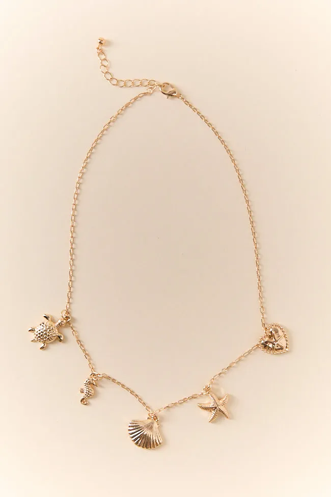 Under The Sea Gold Charm Necklace FINAL SALE sold by Pink Lily