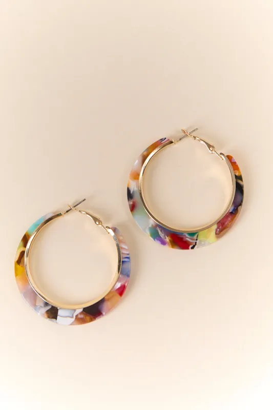 Multi Colored Resin Hoop Earrings sold by Pink Lily