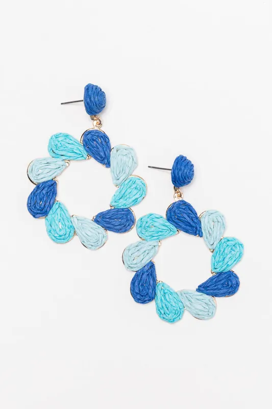 Blue Raffia Dangle Hoop Earrings sold by Pink Lily