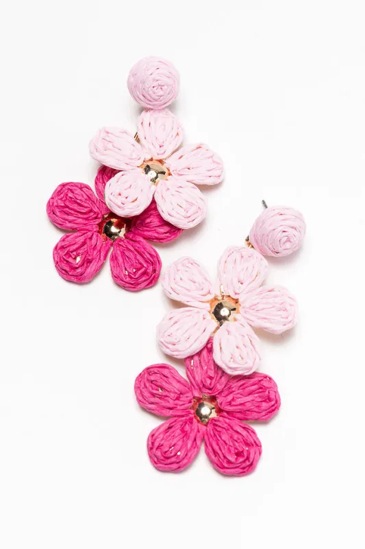 Pink Raffia Flower Dangle Earrings sold by Pink Lily