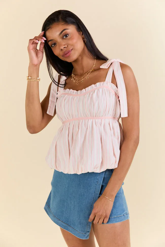 Makes My Heart Smile Pink and Cream Striped Tie Shoulder Top FINAL SALE sold by Pink Lily
