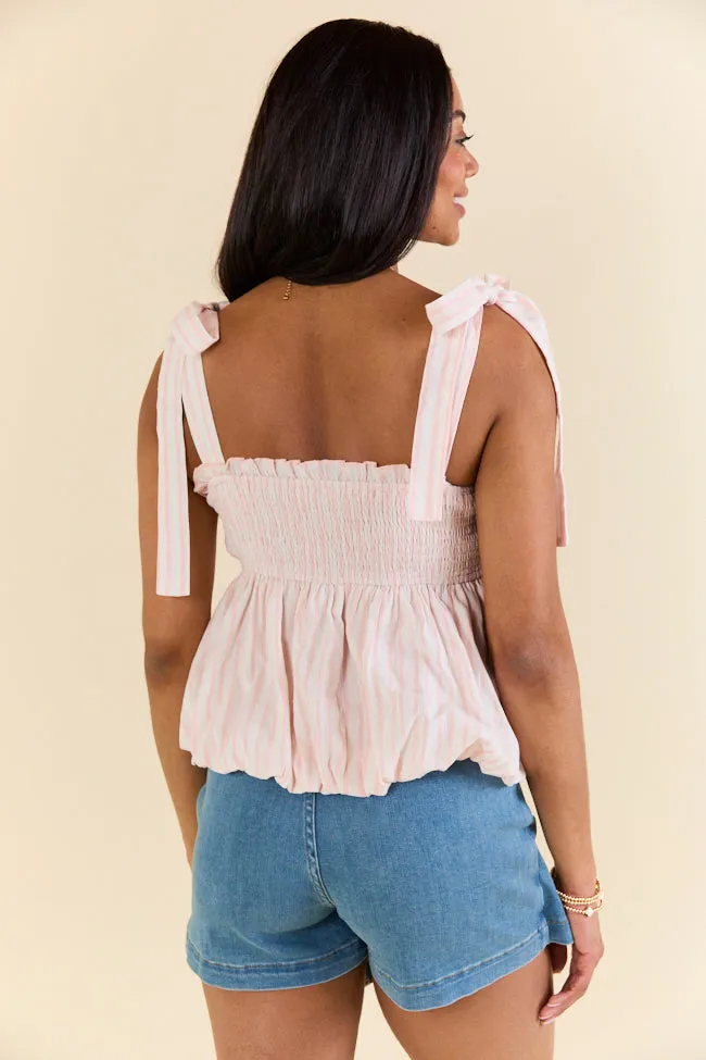 Makes My Heart Smile Pink and Cream Striped Tie Shoulder Top FINAL SALE sold by Pink Lily product image thumbnail 5