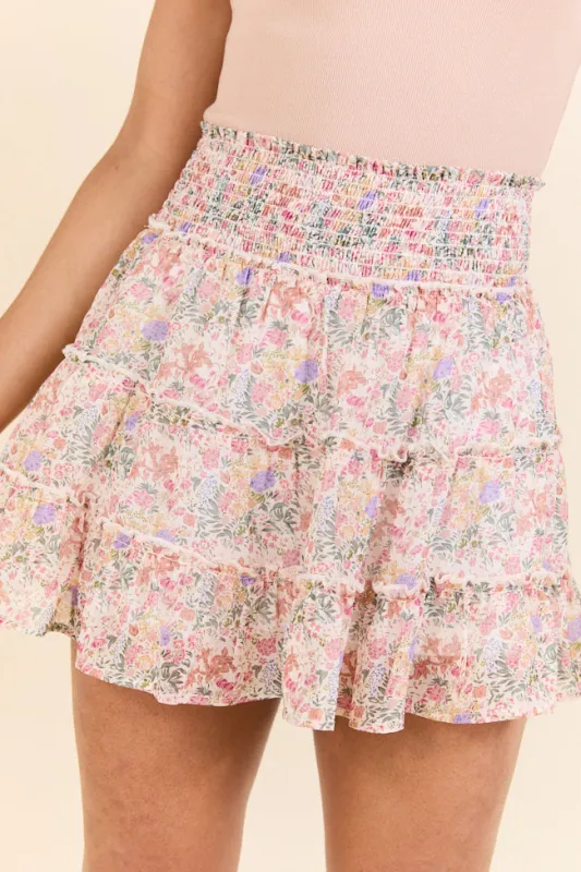 Through The Garden Ivory Multi Floral Skort sold by Pink Lily