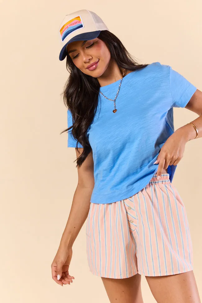Easy Fit Short Sleeve Blue Boxy Tee sold by Pink Lily