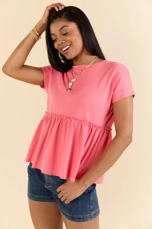 Plainly Coral Tie Back Peplum Knit Top FINAL SALE sold by Pink Lily