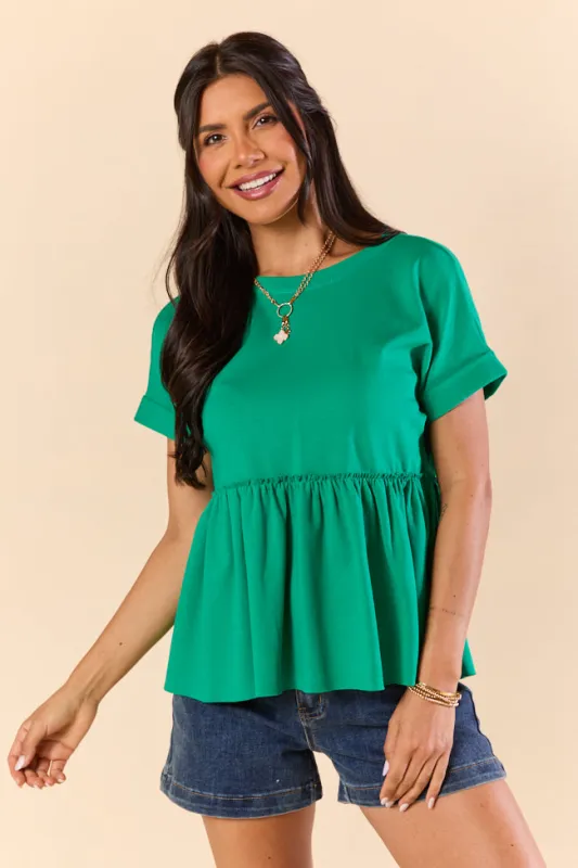 Plainly Green Tie Back Peplum Knit Top FINAL SALE sold by Pink Lily