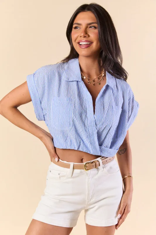 Skyline Blue Collar Cropped Striped Top FINAL SALE made by HYFVE