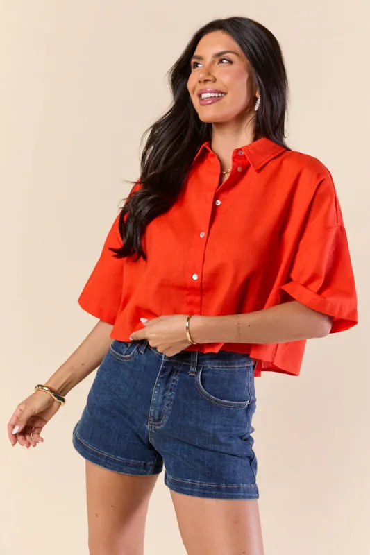 Rush Hour Red Orange Cropped Woven Top FINAL SALE sold by Pink Lily