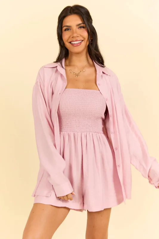 Dreamy Escape Pink Romper and Button Down Set FINAL SALE sold by Pink Lily
