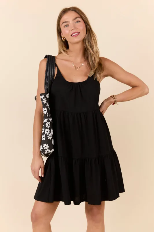 Dockside Drinks Black Mini Tiered Knit Dress SALE sold by Pink Lily