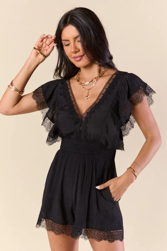 Yacht Topic Black Lace Romper Coverup sold by Pink Lily