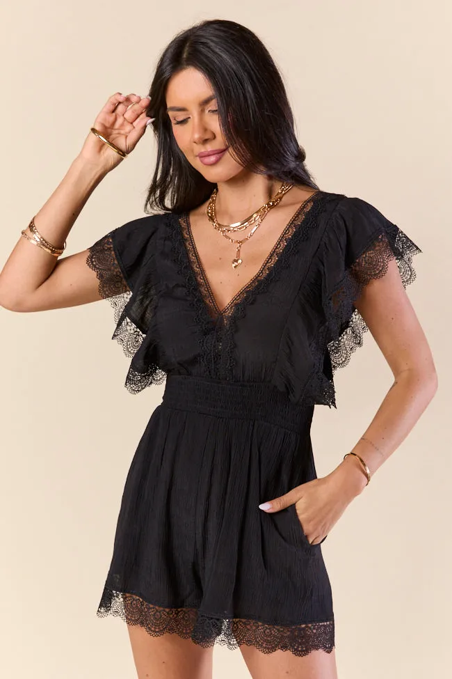 Yacht Topic Black Lace Romper Coverup sold by Pink Lily