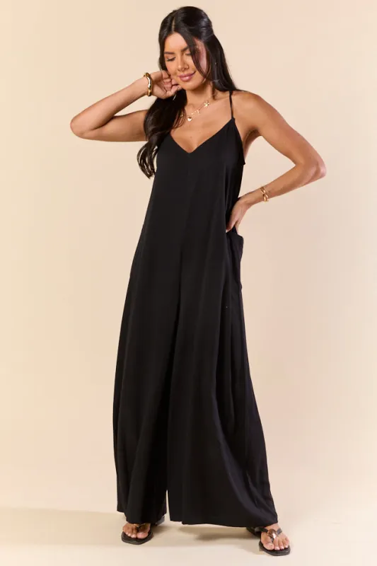 Barefoot Days Black Wide Leg Jumpsuit Coverup FINAL SALE made by Pink Lily