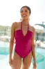 Lake Local Pink Berry Ruched One Piece Swimsuit sold by Pink Lily