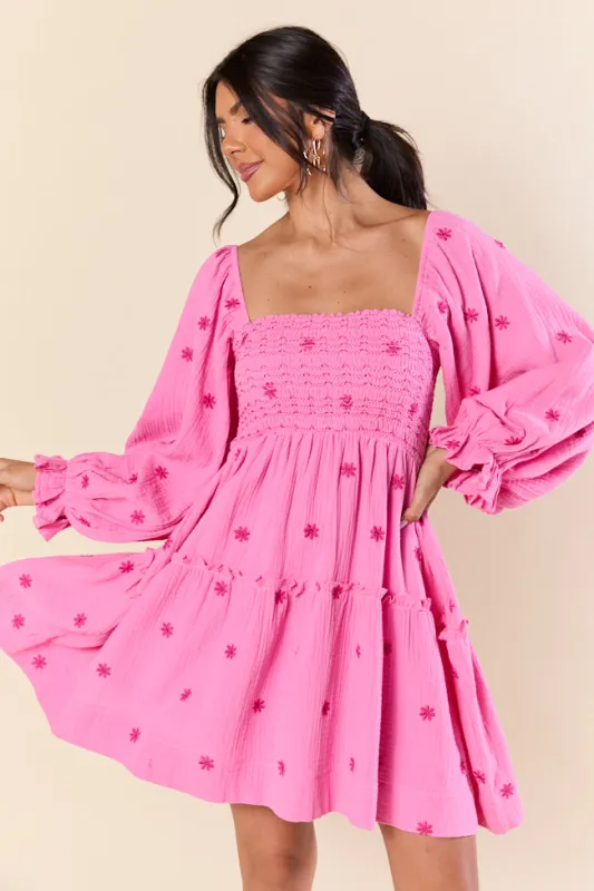 Dress To Impress Pink Smocked Flower Mini Dress made by Pink Lily