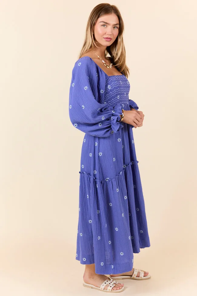 Dress To Impress Blue and Purple Smocked Flower Maxi Dress sold by Pink Lily product image thumbnail 4