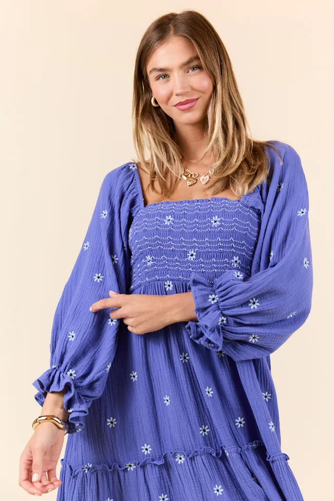 Dress To Impress Blue and Purple Smocked Flower Maxi Dress sold by Pink Lily product image thumbnail 3