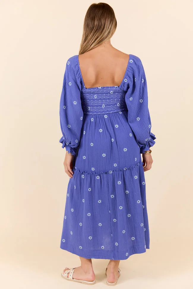 Dress To Impress Blue and Purple Smocked Flower Maxi Dress sold by Pink Lily product image thumbnail 5
