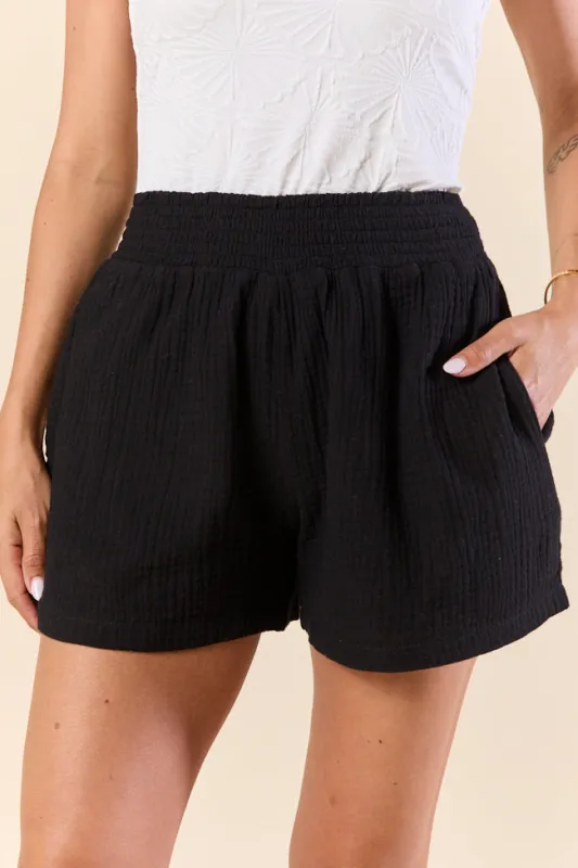 Pier Plans Black Flare Smocked Shorts FINAL SALE sold by Pink Lily