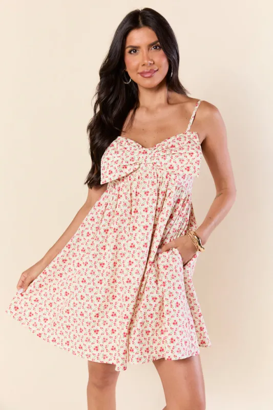 Tied Touch Floral Big Bow Mini Dress FINAL SALE made by Peach Love California