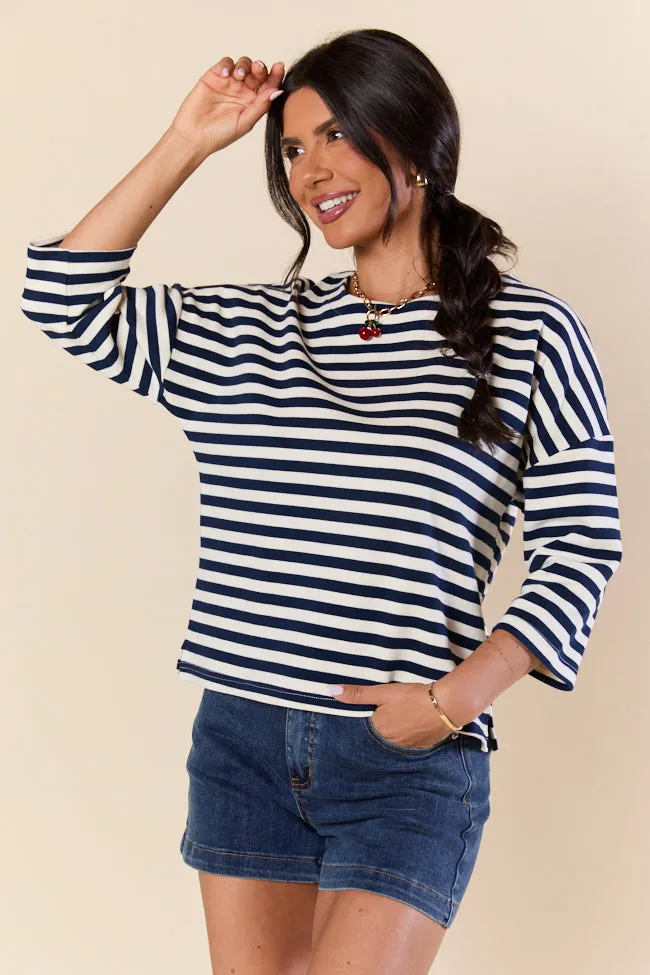 Bold Lines Navy Striped 3/4 Sleeve Knit Top FINAL SALE sold by Pink Lily