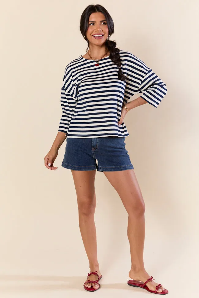 Bold Lines Navy Striped 3/4 Sleeve Knit Top FINAL SALE sold by Pink Lily product image thumbnail 2