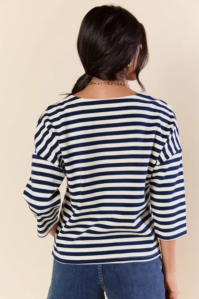 Bold Lines Navy Striped 3/4 Sleeve Knit Top FINAL SALE sold by Pink Lily product image thumbnail 4