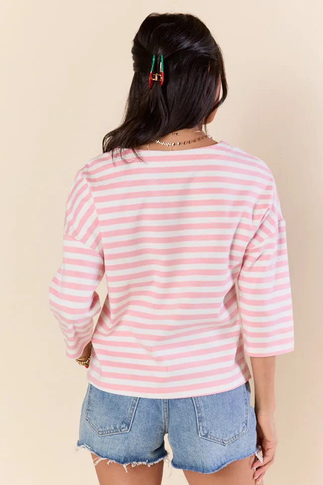 Bold Lines Pink Striped 3/4 Sleeve Knit Top FINAL SALE sold by Pink Lily product image thumbnail 4