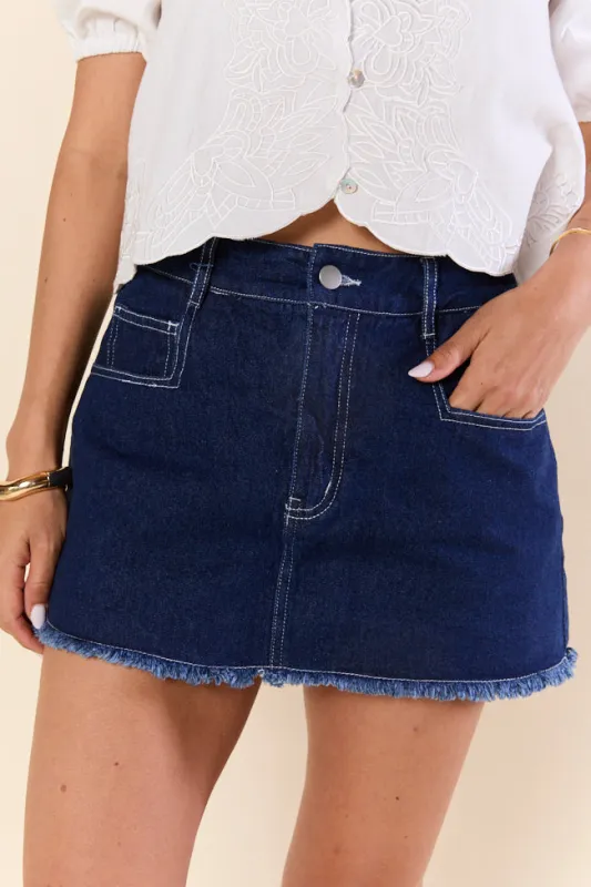 Chase The Sun Denim Frayed Hem Skort SALE sold by Pink Lily