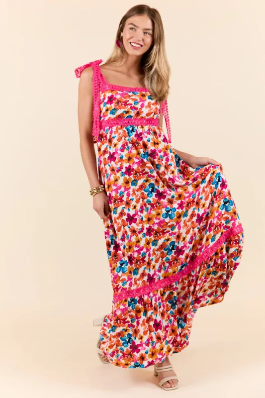 Come Along With Me Pink Trim Floral Maxi Dress SALE sold by Pink Lily