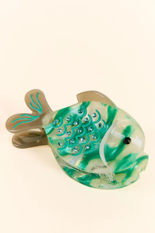 Aqua Blue Fish Claw Clip SALE made by Pink Lily