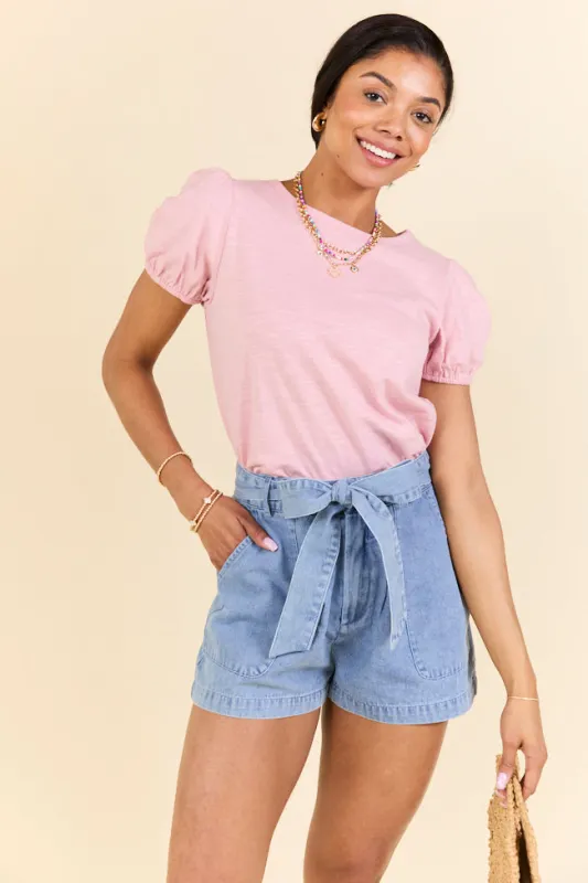 Somewhere Sunny Pink Knit Bubble Sleeve Top FINAL SALE sold by Pink Lily