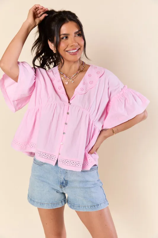 Going Places Pink Woven Blouse FINAL SALE made by Pink Lily