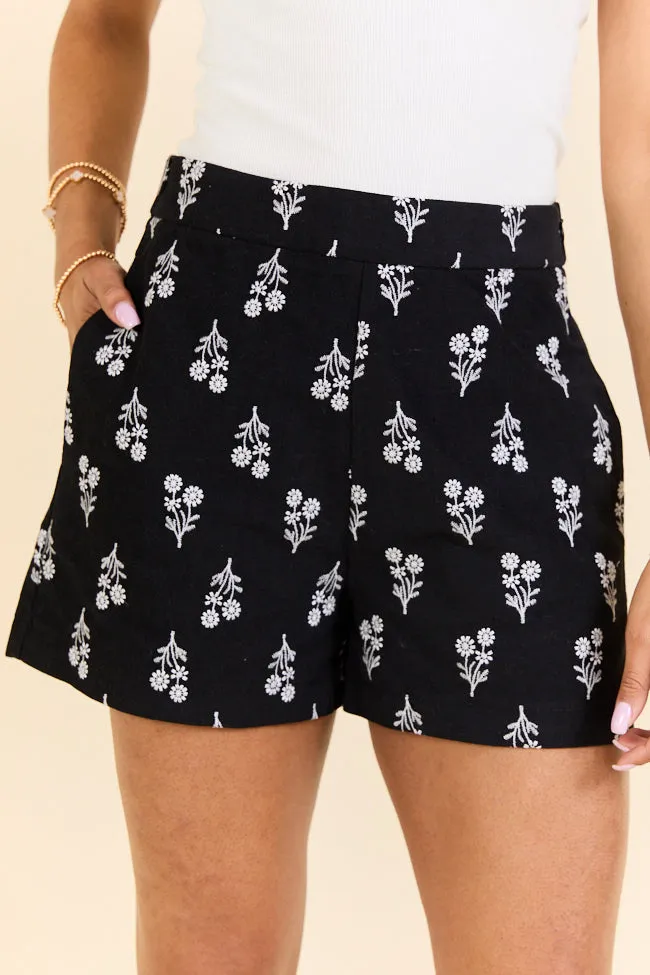 Iconic Black and White Floral Embroidered Shorts FINAL SALE sold by Pink Lily