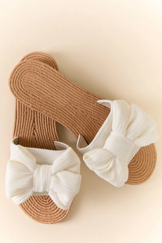 Athena Ivory Bow Slides FINAL SALE sold by Pink Lily