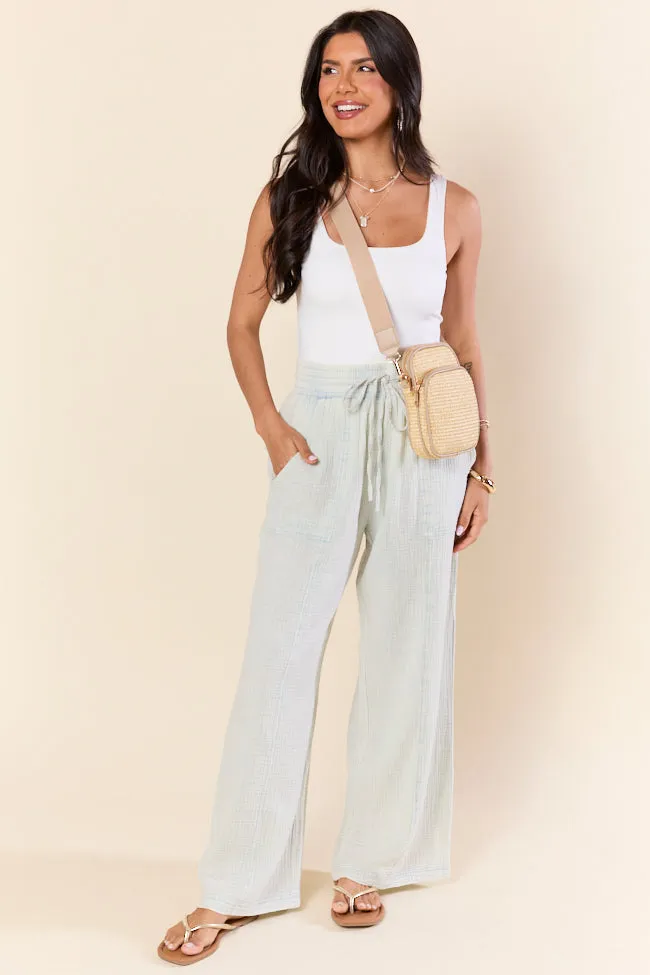 Match My Energy Light Blue Acid Wash Gauze Pants SALE sold by Pink Lily product image thumbnail 2