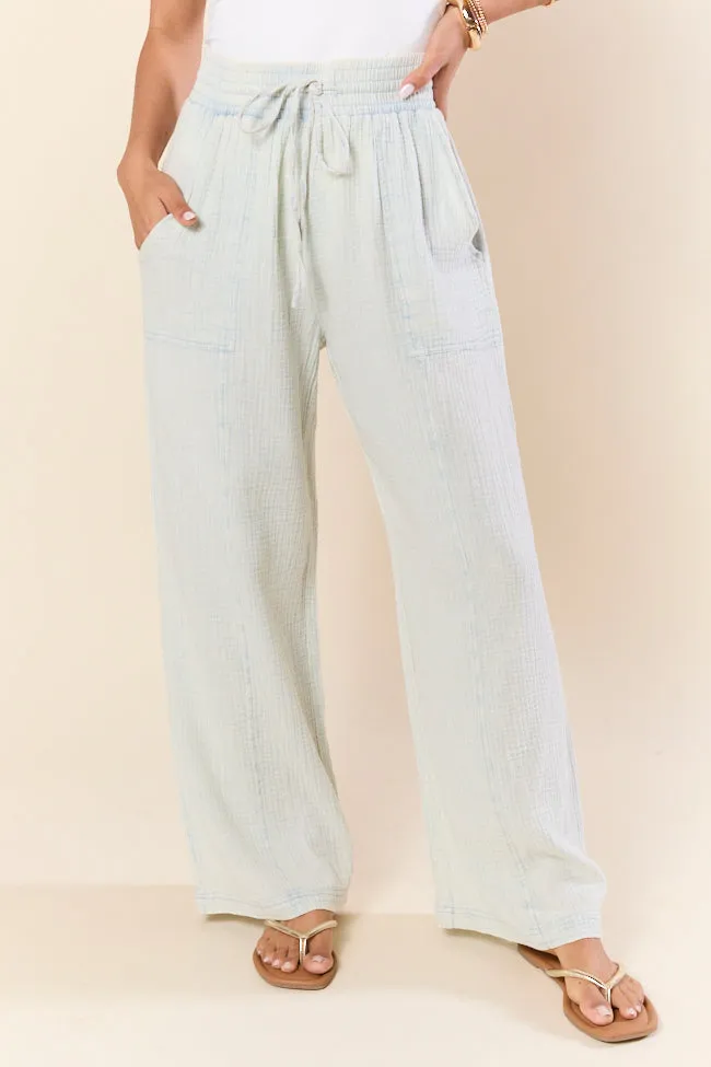 Match My Energy Light Blue Acid Wash Gauze Pants SALE sold by Pink Lily