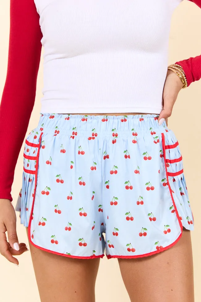 Double Or Nothing Blue Cherry Active Shorts sold by Pink Lily